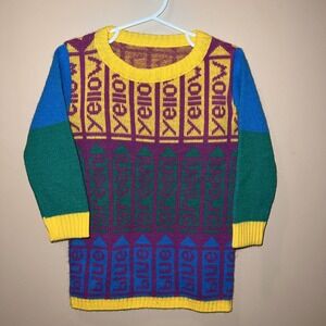 Vintage 80s-90s Childs Acrylic Crayon Colorblock Sweater Crew Preschool Dress 2T